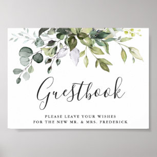 Póster Rótulo Watercolor Eucalyptus Boda Guestbook