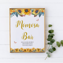 Póster Rótulo Watercolor Sunflower Momosa Bar