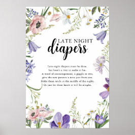 Póster Rótulo Wildflower Baby Shower Late Night Diapers
