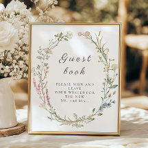 Rótulo Wildflower Floral Boda Greenery Guestbook