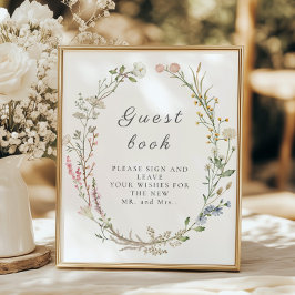 Póster Rótulo Wildflower Floral Boda Greenery Guestbook