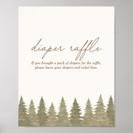 Póster Rótulo Woodland Baby Shower Diaper Raffle