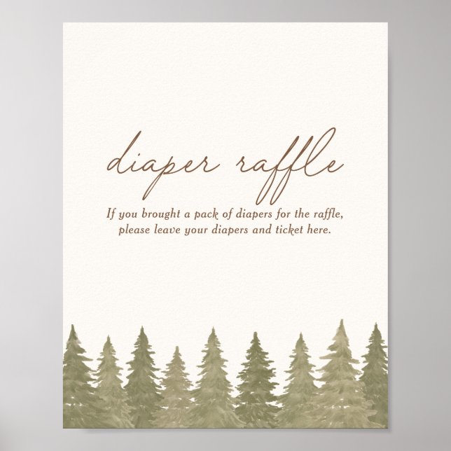 Póster Rótulo Woodland Baby Shower Diaper Raffle (Frente)