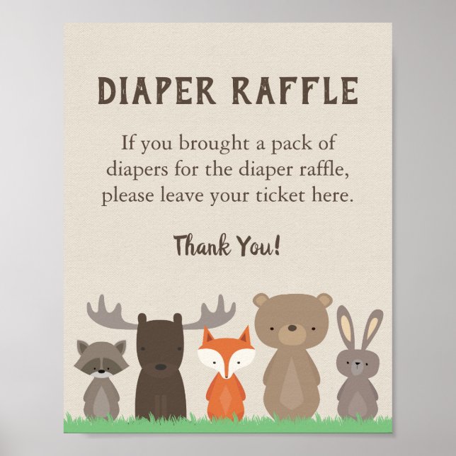 Póster Rótulo Woodland Baby Shower Diaper Raffle (Frente)