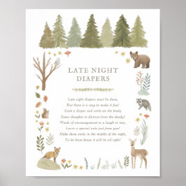 Póster Rótulo Woodland Baby Shower Late Night Diapers