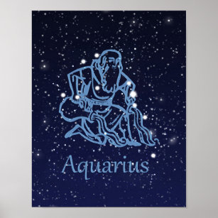 Póster Rótulo y constelación de Aquarius Zodiac