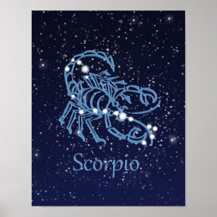 Póster Rótulo y constelación de Escorpio Zodiaco