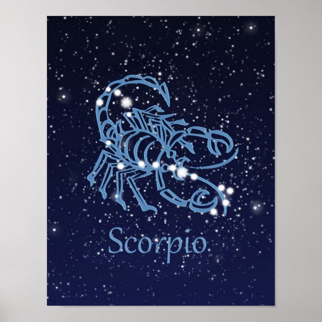 Póster Rótulo y constelación de Escorpio Zodiaco (Frente)