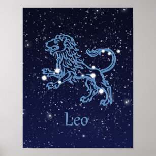 Póster Rótulo y constelación de Leo Zodiac