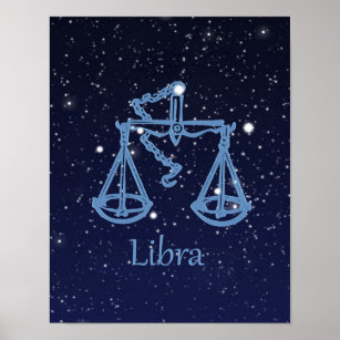 Póster Rótulo y constelación de Libra Zodiac