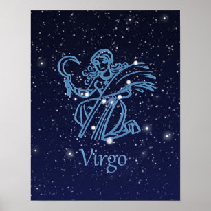 Póster Rótulo y constelación de Virgo Zodiac