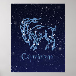 Póster Rótulo y constelación de Zodiaco de Capricornio