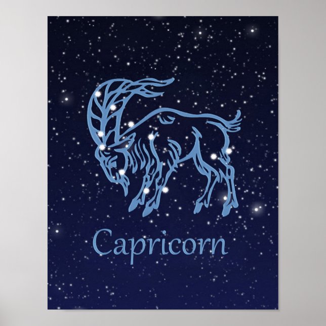 Póster Rótulo y constelación de Zodiaco de Capricornio (Frente)