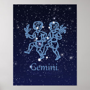 Póster Rótulo y constelación zodiaco de Gemini