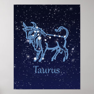 Póster Rótulo y constelación zodiaco de Taurus