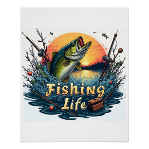 Póster Rótulo y distintivo de vida de pesca