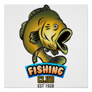 Póster Rótulo y distintivos del club de pesca