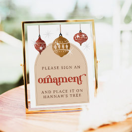 Póster Rótulo y ornamento retro bauble Navidad novia