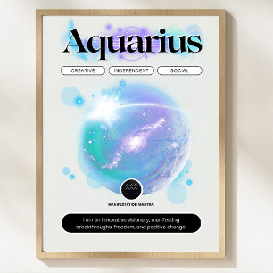 Póster Rótulo Zodiac Aquarius Poster de elementos de aire