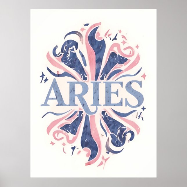 Póster Rótulo Zodiac de Aries Vintage Ilustracion siníaco (Frente)