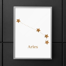 Póster Rótulo Zodiac moderno Aries Gold | Incendio de ele