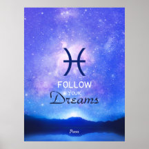 Rótulo Zodiac Pisces Dreamy Star Poster de citas S