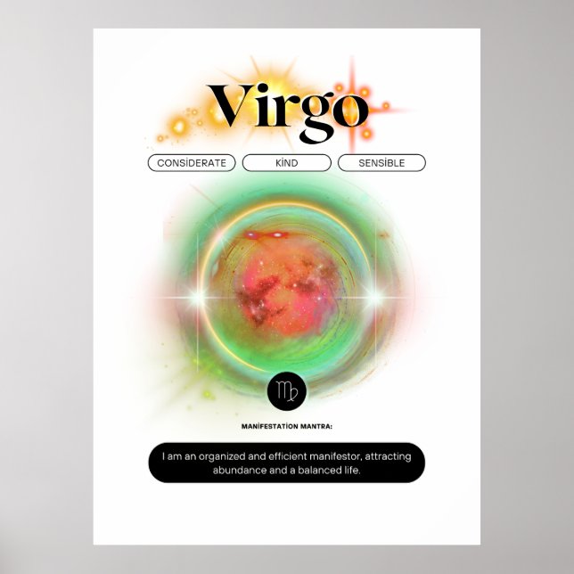 Póster Rótulo Zodiac Virgo Cita Poster de elementos terre (Frente)