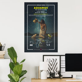 Póster Rótulo zodiaco de Aquarius