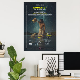 Póster Rótulo zodiaco de Aquarius