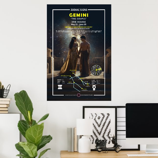 Póster Rótulo zodiaco de Gemini (Oficina en casa)