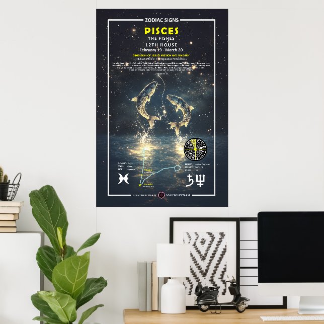 Póster Rótulo Zodiaco de Pisces (Oficina en casa)