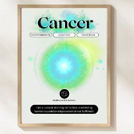 Póster Rótulo Zodiaco moderno Cáncer Cita Elemento Agua