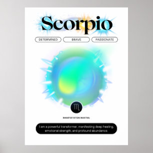 Póster Rótulo Zodiaco Moderno Elemento Escorpio Cita Agua