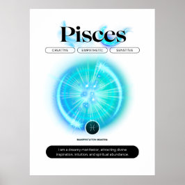 Póster Rótulo Zodiaco Moderno Pisces Cita Elemento Agua