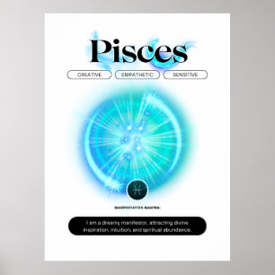 Póster Rótulo Zodiaco Moderno Pisces Cita Elemento Agua