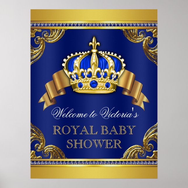 Póster Rótulos Baby Shower de Blue Gold Prince (Frente)