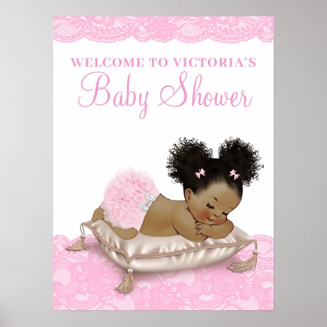 Póster Rótulos Baby Shower de Chica afroamericano (Frente)