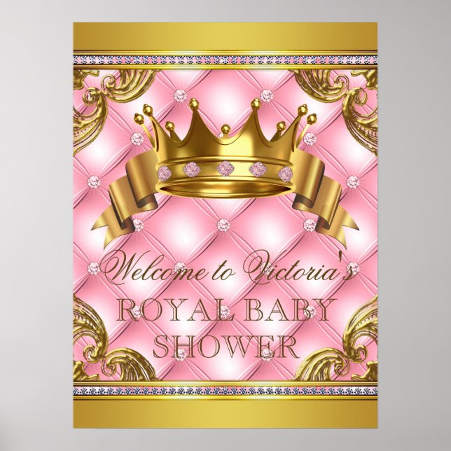 Póster Rótulos Baby Shower de Princesa de Oro Rosa (Frente)