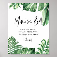 Rótulos de bar Mimosa con hojas tropicales variada