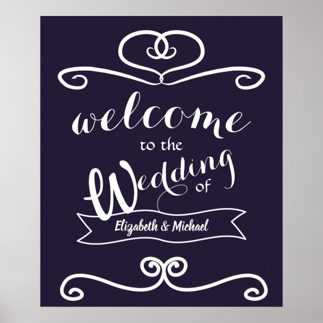 Póster Rótulos de boda personalizados Navy girasoles amar (Frente)