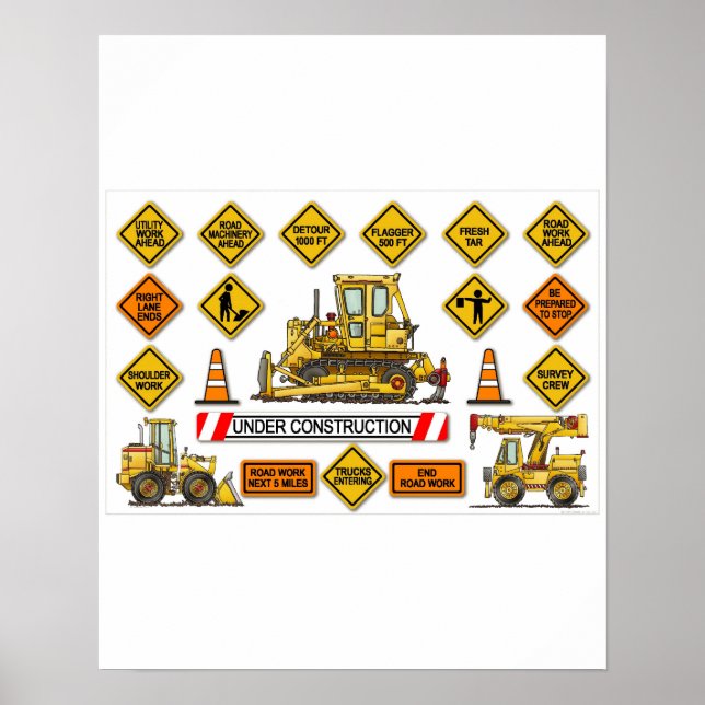 Póster Rótulos de construcción del bulldozer Dozer Poster (Frente)