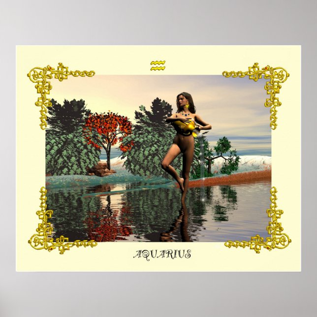 Póster Rótulos DE CUMPLEAÑOS DE ZODIAC / AQUARIUS (Frente)