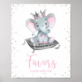 Póster Rótulos de mesa de chica Elephant Baby Shower Favo
