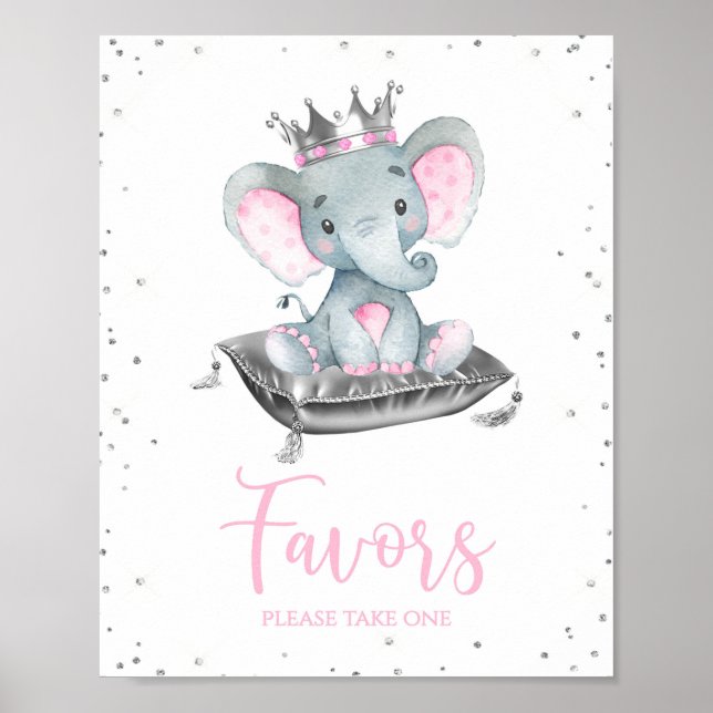 Póster Rótulos de mesa de chica Elephant Baby Shower Favo (Frente)