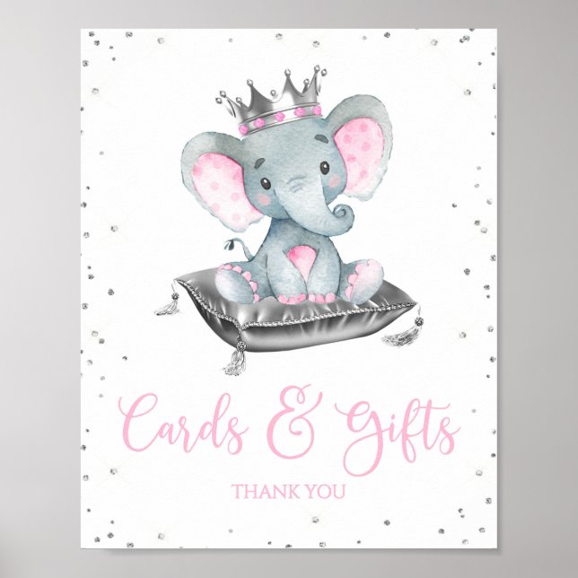 Póster Rótulos de mesa de regalo para Elephant Baby Showe (Frente)