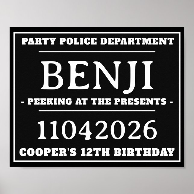 Póster Rótulos de Mug Shot Personalizados, fiesta de cump (Frente)