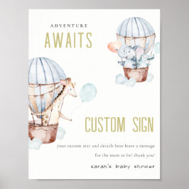 Póster Rótulos de Personalizados de Baby Shower de animal