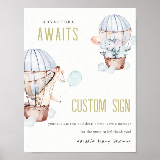 Póster Rótulos de Personalizados de Baby Shower de animal (Frente)