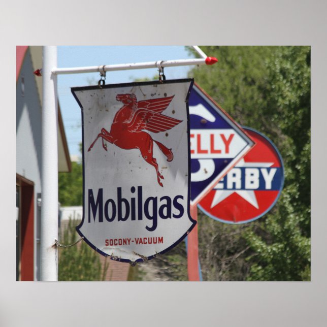 Póster Rótulos de publicidad de la gasolina de época (Frente)