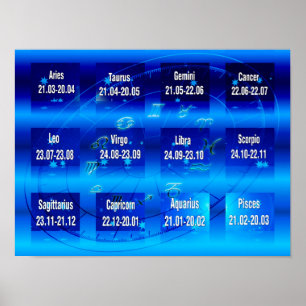 Póster Rótulos del Poster del gráfico zodiaco
